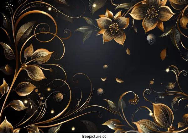 golden floral ornament on black background