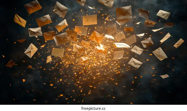 Flying Envelopes with Golden Explosion Effect