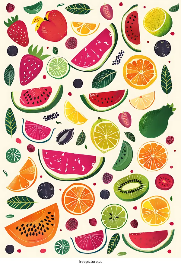 Colorful Fruit Illustration Pattern