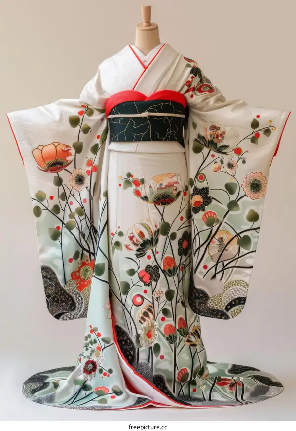 A woman wearing a kimono with a floral pattern