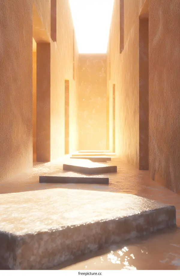 Abstract Minimalist Pathway Architecture Design With Golden Walls