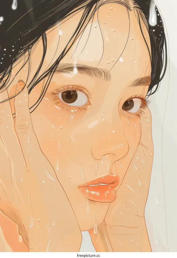 Water Droplets on the Face of a Woman