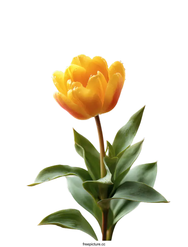 [Transparent Background PNG]Beautiful Yellow Tulip with Water Drops