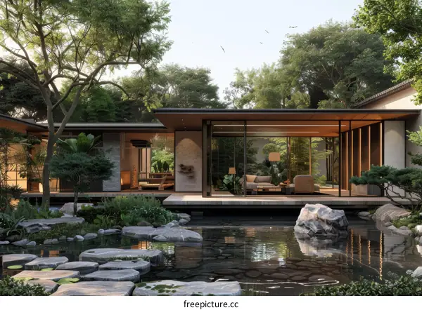 Nature Incorporated into Japanese Courtyard Design