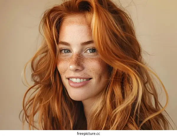 portrait of a beautiful young woman with freckles and red hair