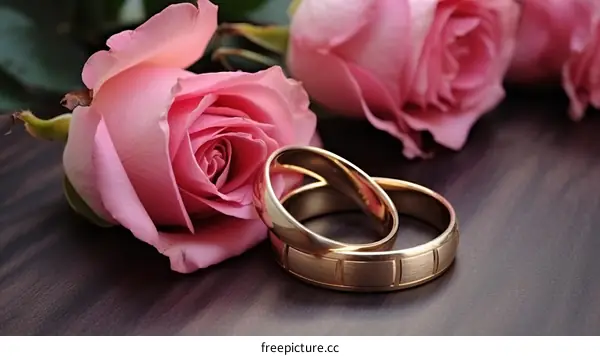 Wedding Rings with Pink Roses