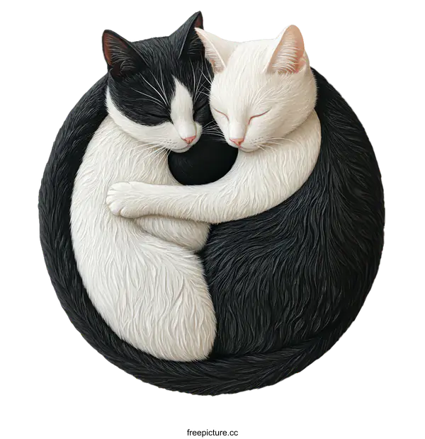 [Transparent Background PNG]Two Cats in Yin and Yang Embrace Illustration