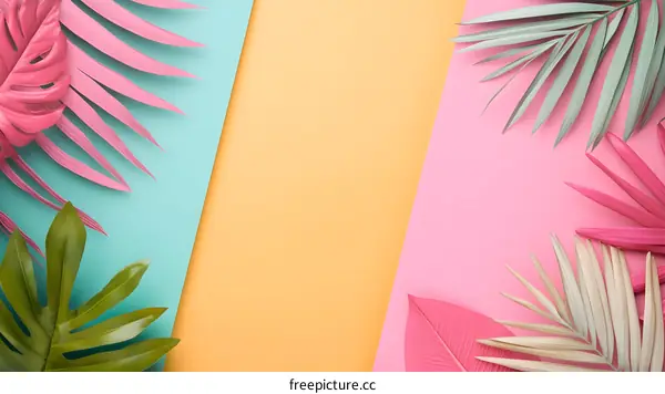 Tropical Leaves on Colorful Background