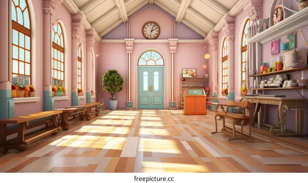 An Illustration of a Classroom and Colorful Chairs