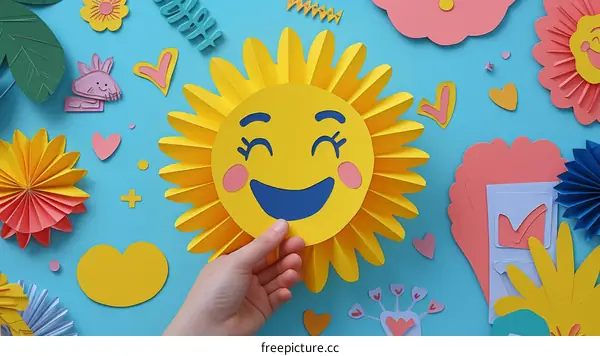 Handcrafted Paper Sun with a Blue Background