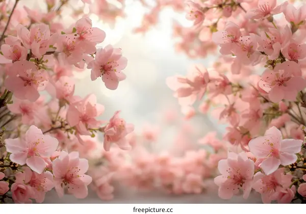 Pink cherry blossom flowers in full bloom