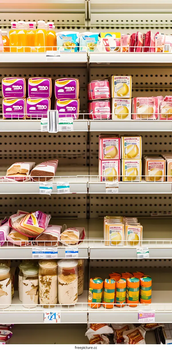 Grocery Store Shelves With Various Products