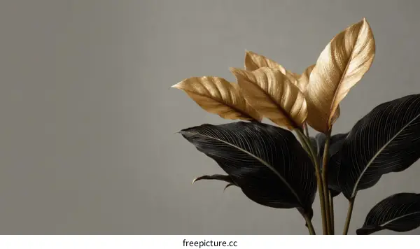 Golden and Black Tropical Leaves Minimalist Still Life