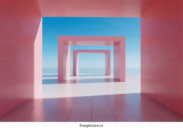 Minimalist Architecture with Pink Tones and Blue Sky