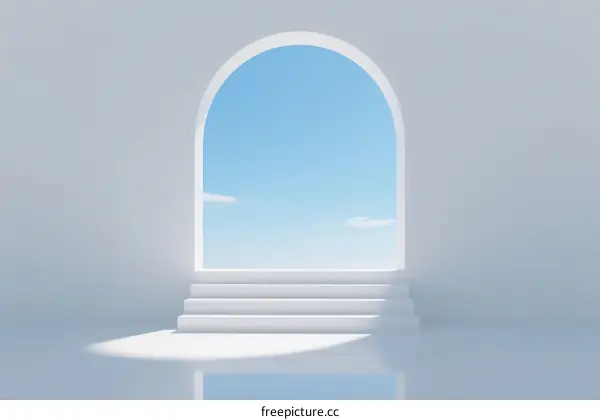 A Bright Arched Doorway Leading to Clear Blue Sky