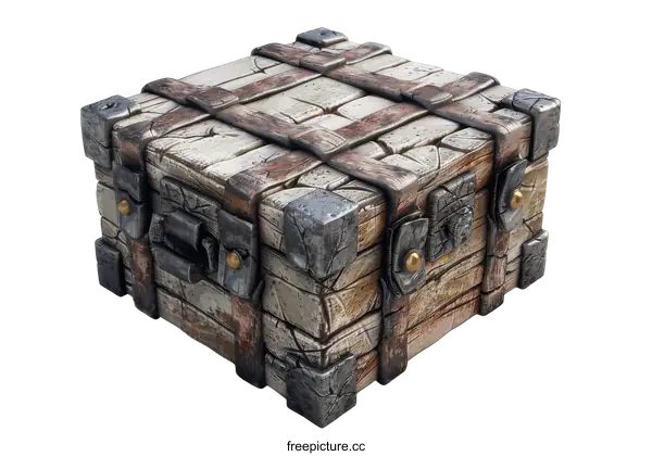 [Transparent Background PNG]An illustration of a wooden chest with metal.