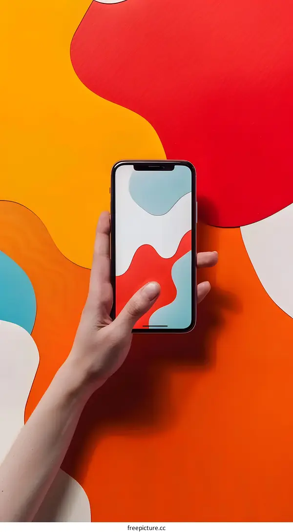 Hand Holding Smartphone With Colorful Abstract Background