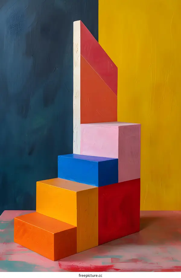 colorful 3d geometric shapes on blue and yellow background