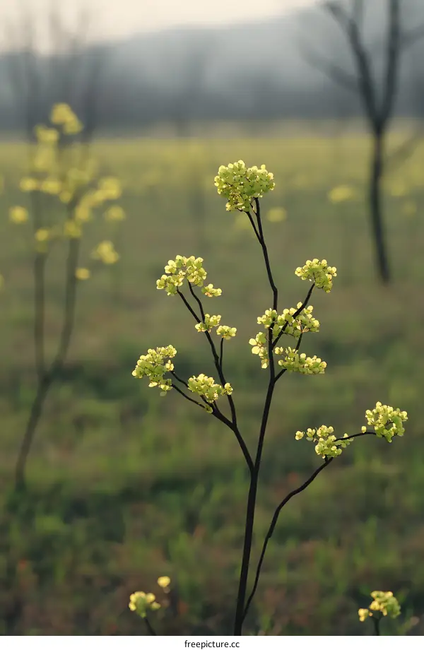 A Single Branch of Flowers in a Field