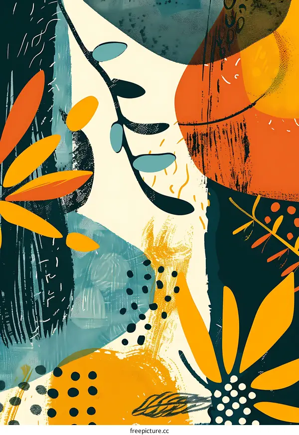 Abstract Floral Illustration with Yellow and Blue