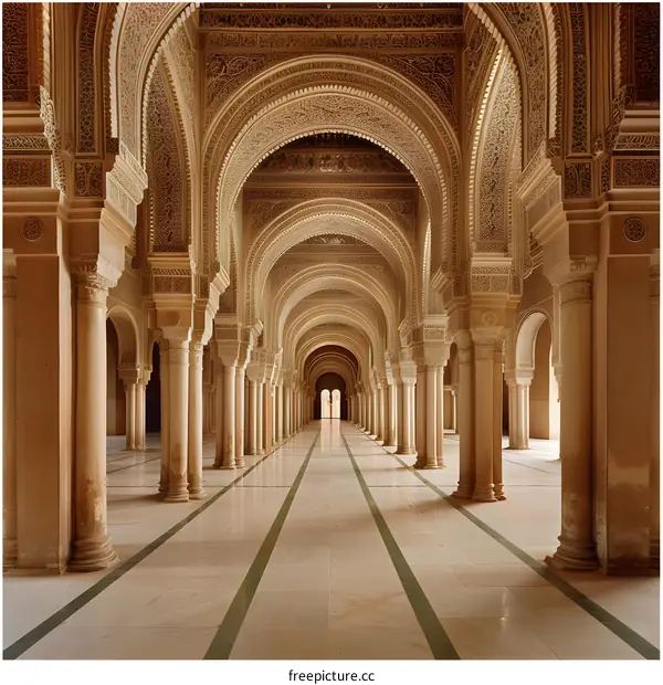 Ornate Arches and Columns in a Grand Hallway