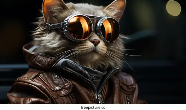 Cat in Leather Jacket and Goggles