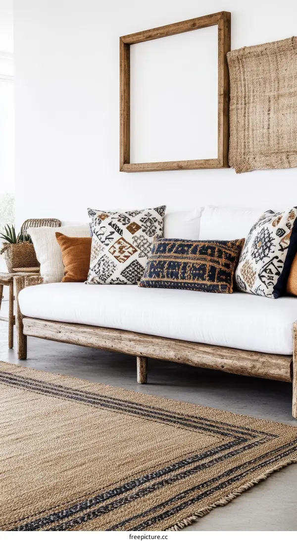 Rustic Living Room Decor with Natural Jute Rug