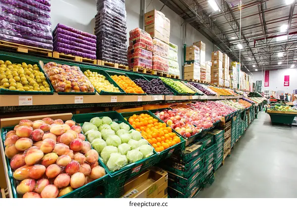 Grocery Store Produce Section with Fruits and Vegetables