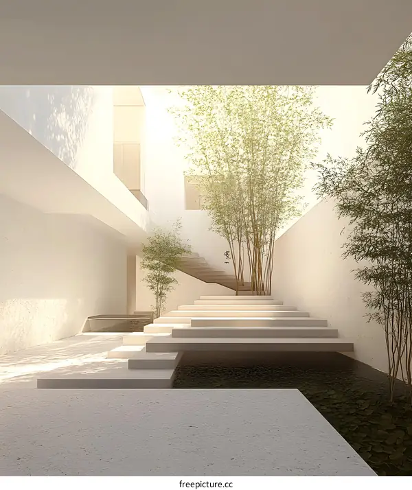 Minimalist Modern Architecture with Steps and a Courtyard