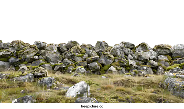 [Transparent Background PNG]Green Moss Covered Rocks With White Background