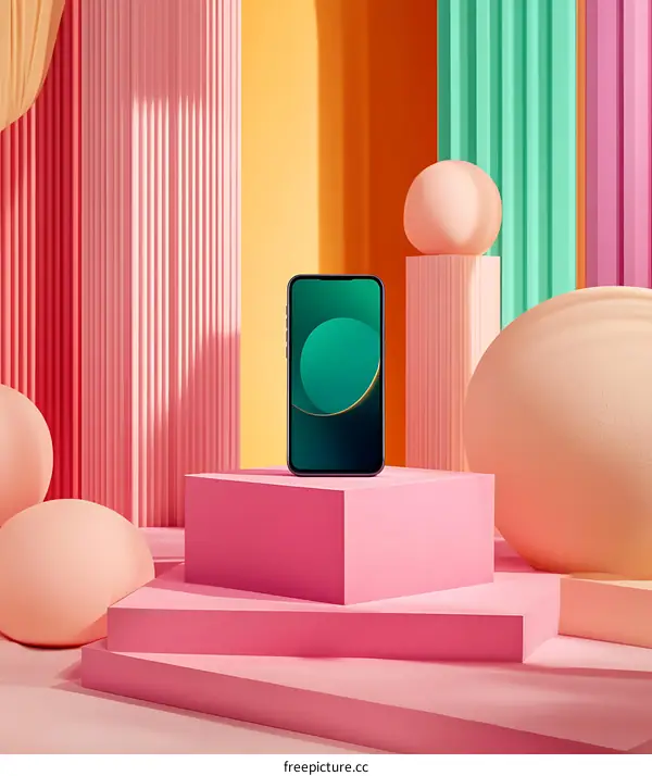 Modern Smartphone Mockup with Geometric Shapes and Background