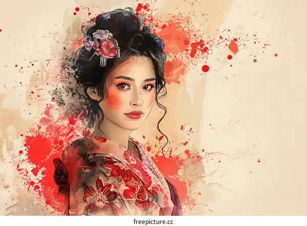 Portrait of a Japanese woman in traditional clothing