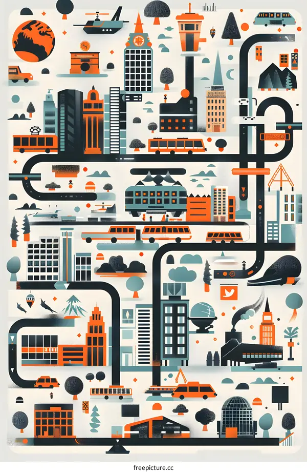 Modern Cityscape Illustration with Geometric Shapes