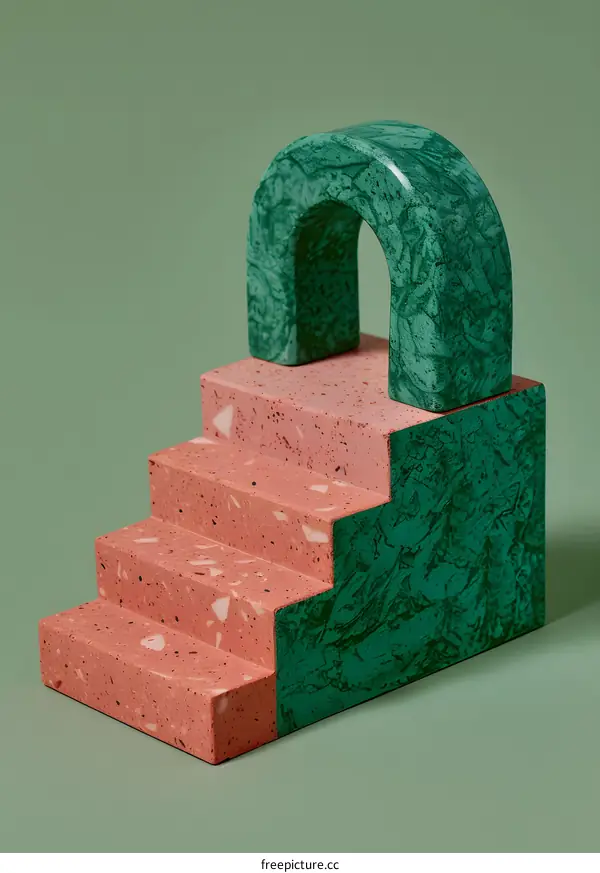 Abstract Green and Pink Terrazzo Steps with Arch