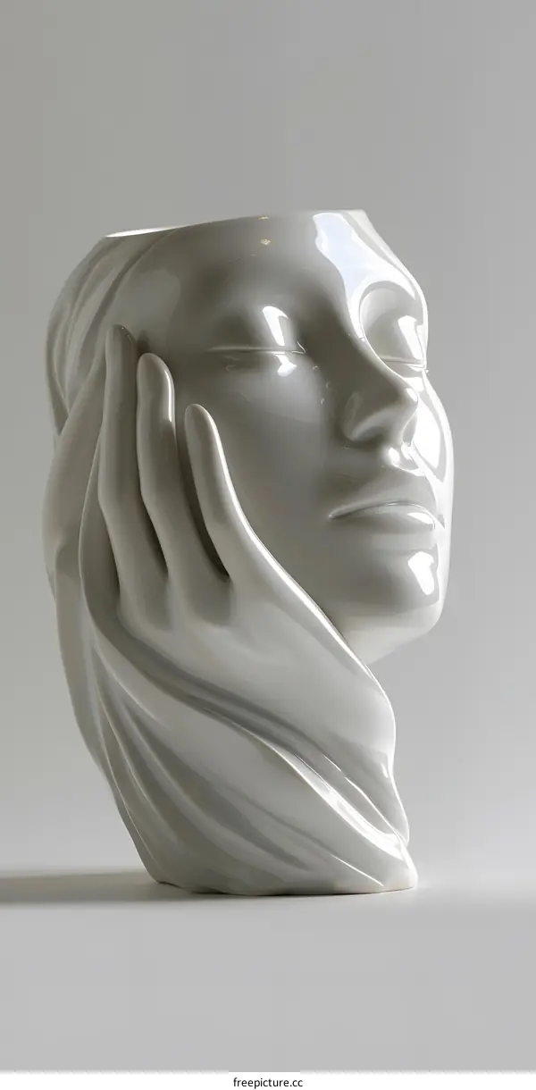 White Ceramic Sculpture of a Female Face