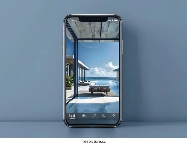 Modern House with Infinity Pool Shown on Smartphone Screen