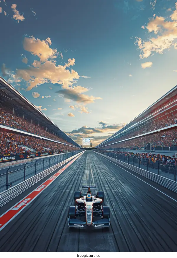 Formula One race car competes on busy racetrack