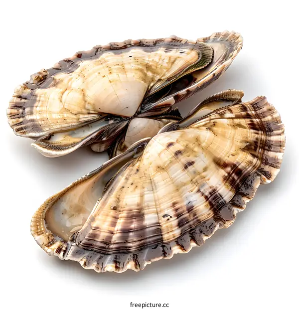 Two Scallop Shells on White Background