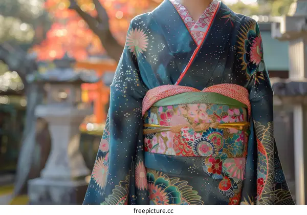 A woman wearing a kimono with a floral pattern