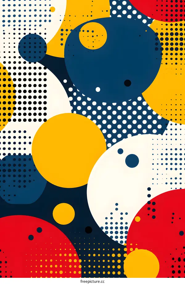 Colorful overlapping circles with halftone dots