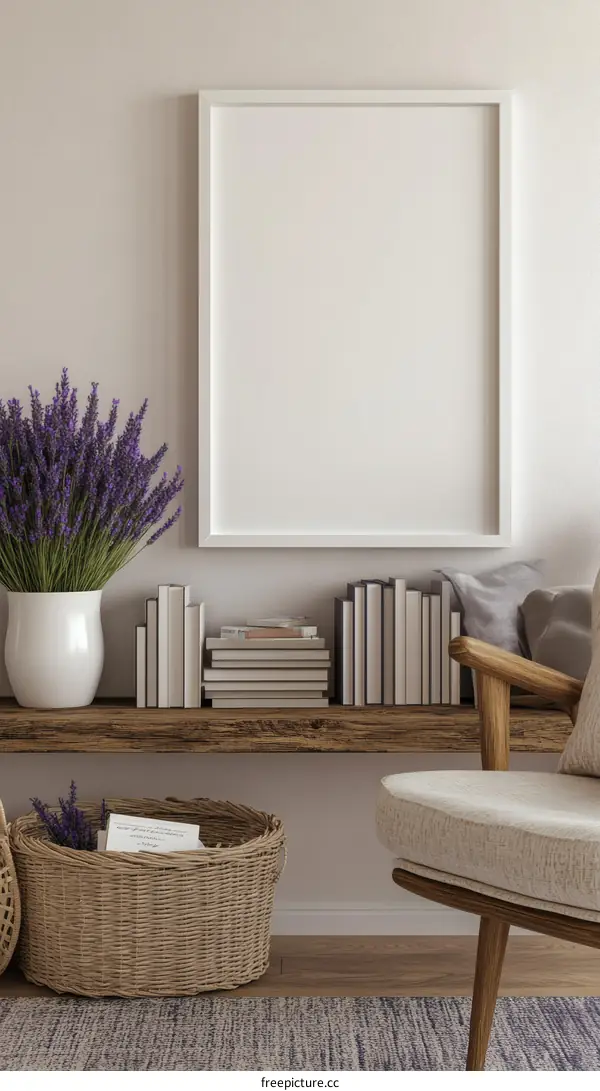 Empty White Picture Frame in Cozy Living Room