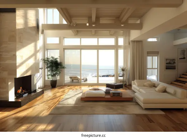 Modern Coastal Villa Living Room with Stunning Sea Views