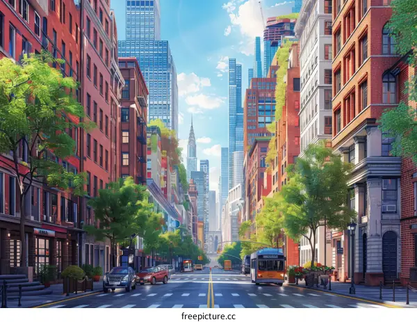 Vibrant City Street Scene Illustration