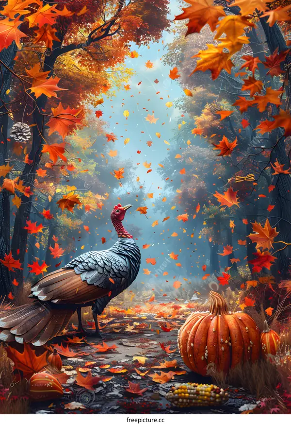 Turkey in the Autumn Forest