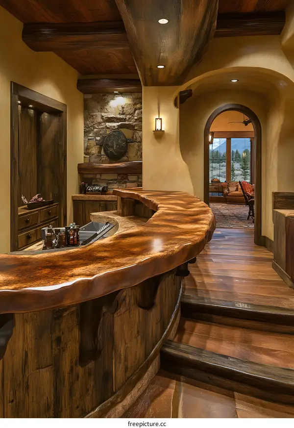Rustic Wood Bar Countertop Interior Design
