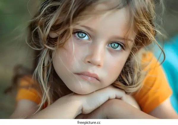 Portrait of a blonde girl with green eyes