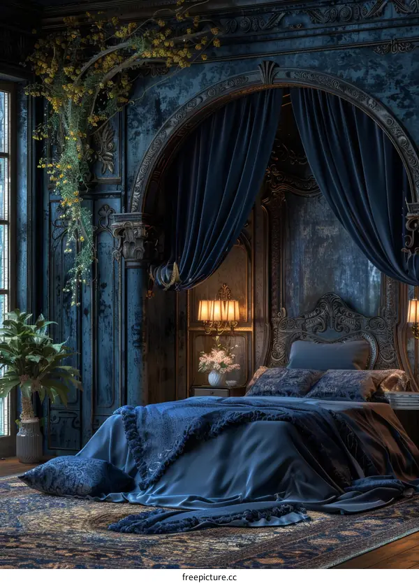 Dark Blue Luxurious Bedroom Interior Design