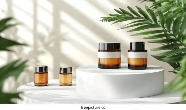 Elegant Amber Glass Cosmetic Jars Display