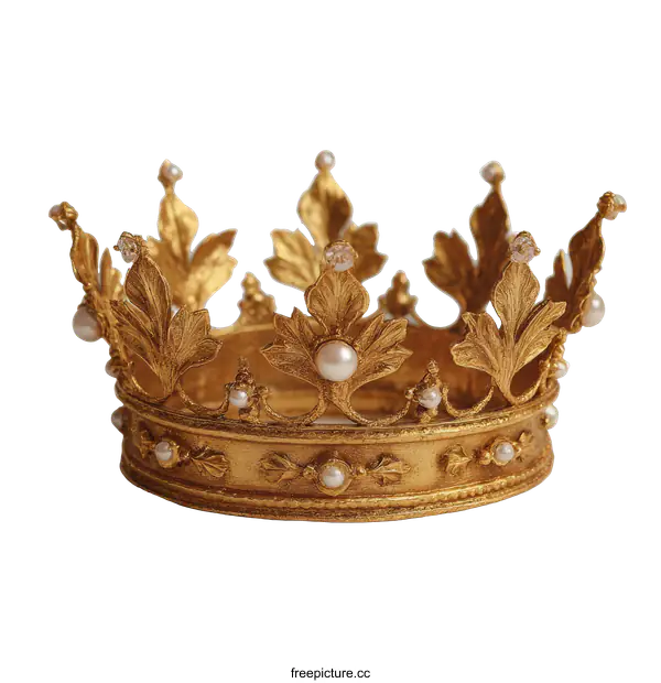 [Transparent Background PNG]Ornate Gold Crown with Pearls