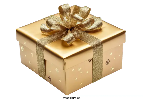 [Transparent Background PNG]Golden Gift Box with Elegant Ribbon